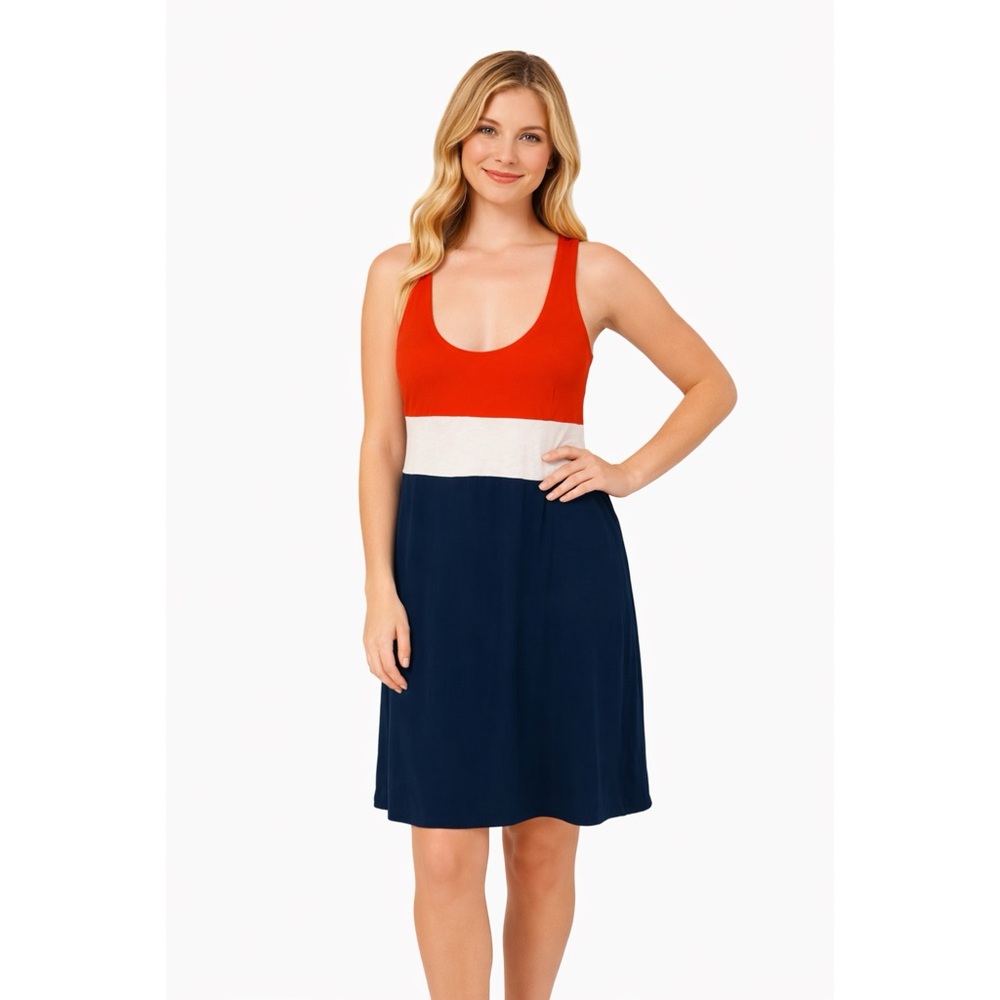 Lacoste Red White & Blue Patriotic Twist Back Slip Mini Dress Womens Size S